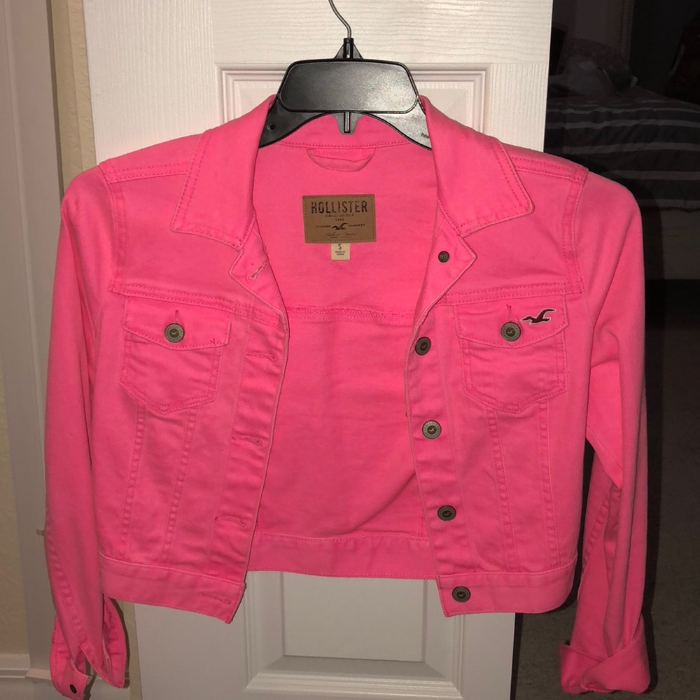 Brand new Hot pink Hollister crop denim jacket